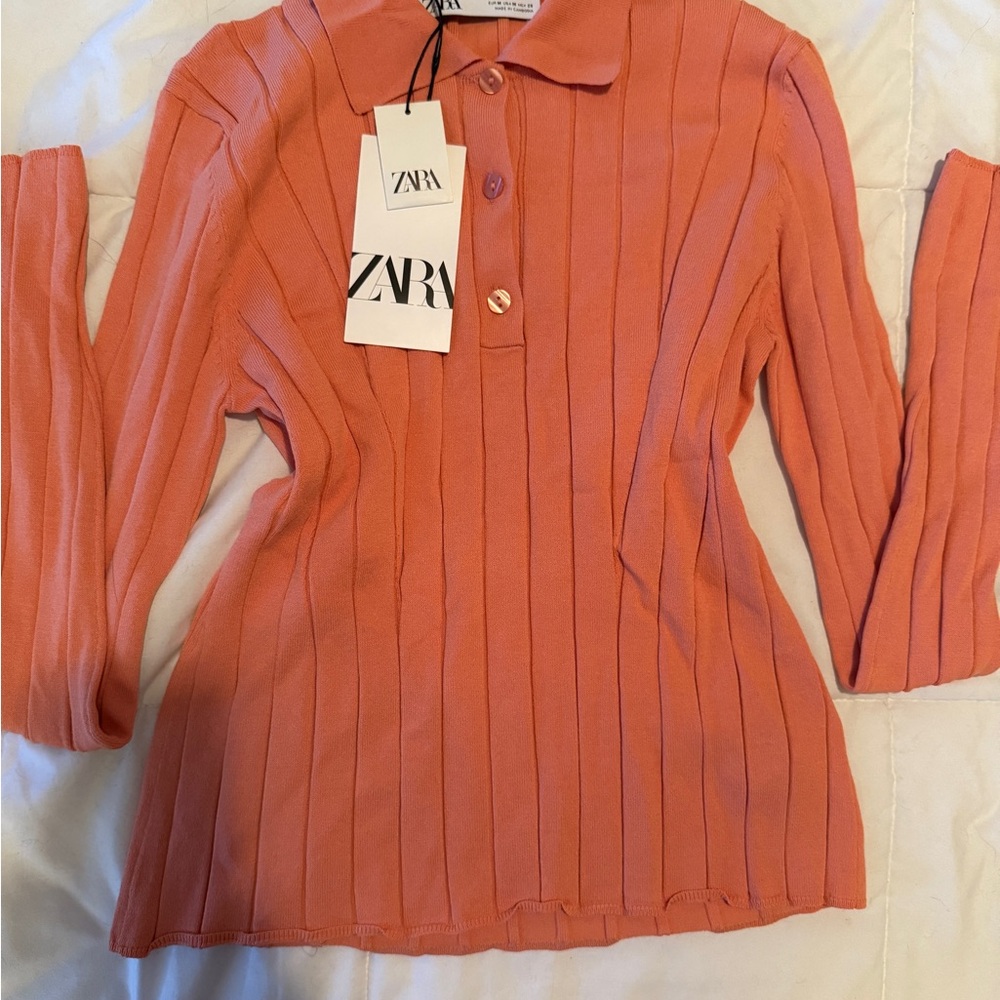 Zara Women's Orange Peach Ribbed Top